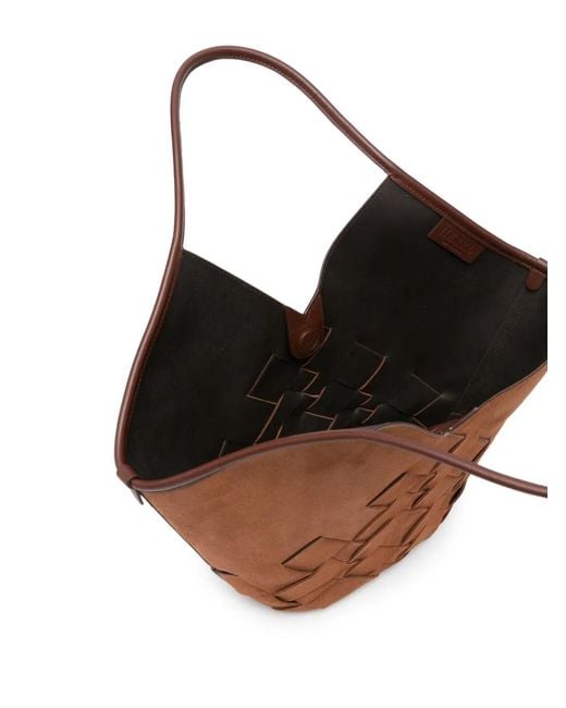 Hereu Brown Coloma Woven V-Cutout Shoulder Bag
