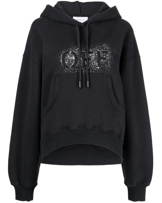 Off-White c/o Virgil Abloh Black Logo Stencil Oversize Hoodie, Long Sleeves, 100% Cotton