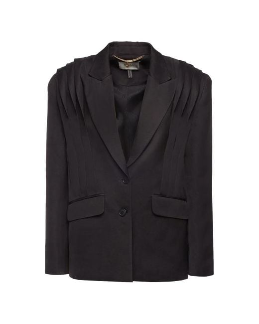 Nissa Black Oversized Pleated Blazer