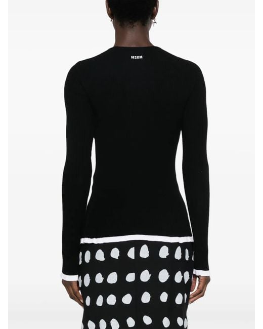 MSGM Black Logo-Intarsia Cut-Out Jumper