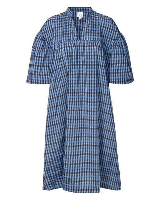 Baum und Pferdgarten Blue Aslau Gingham Puff-Sleeve Midi Dress