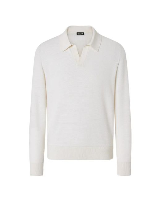 Zegna White Polo-Collar T-Shirt for men
