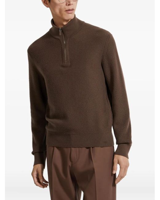 Zegna Brown Half-Zip Cashmere Sweater for men