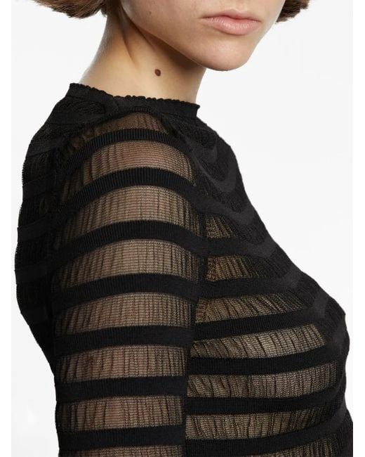 Proenza Schouler Black Semi-sheer Striped Crinkled Sweater