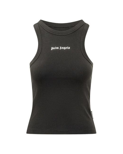 Palm Angels Black Logo-Print Ribbed Tank Top