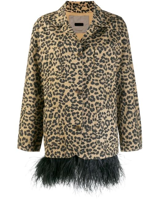 Simonetta Ravizza Natural Feather Trim Leopard Print Coat