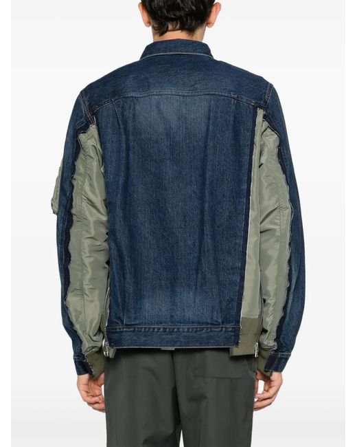 Sacai Denim Jack Met Patchwork in het Blue voor heren