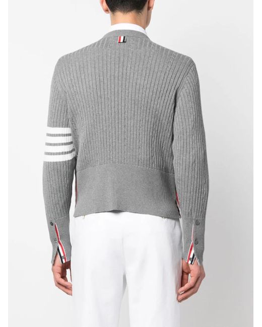 Thom Browne Gray 4-bar Cable-knit Ribbed Jumper for men