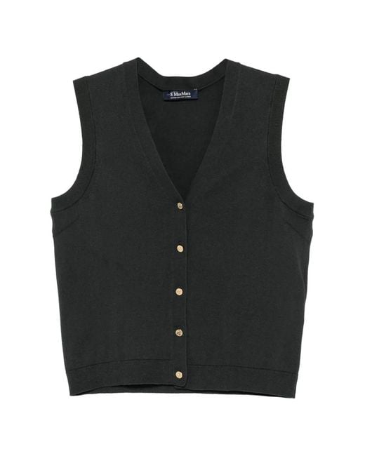 Max Mara Black V-Neck Button-Up Vest