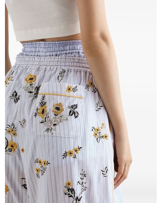 Dolce & Gabbana White Pantalon En Popeline À Fleurs Brodées Et À Strass