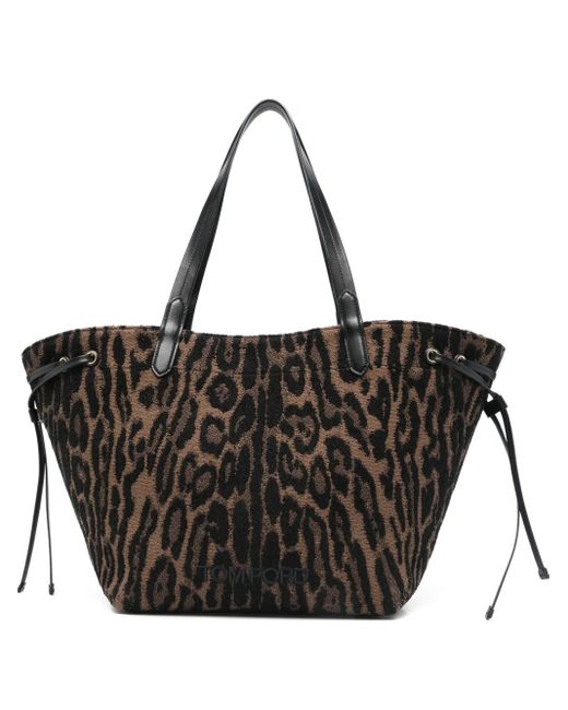 Tom Ford Black Große Tote Bag aus Leoparden-Jacquard