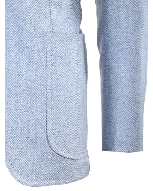 Sartorio Napoli Blue Herringbone Wool Blazer for men