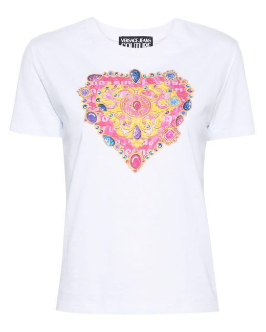 Versace White Heart Couture Cotton T-shirt