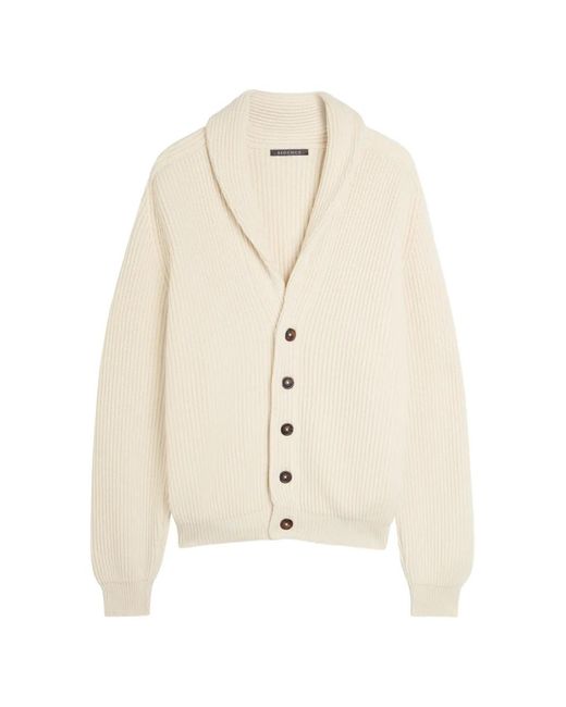 Begg x Co White Button Ribbed Cardigan for men