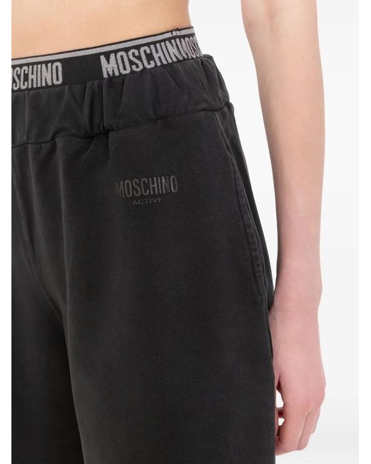 Moschino Black Logo-Waistband Raw-Cut Shorts
