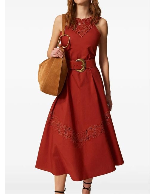 Twinset Red Broderie-Anglaise Long Dress
