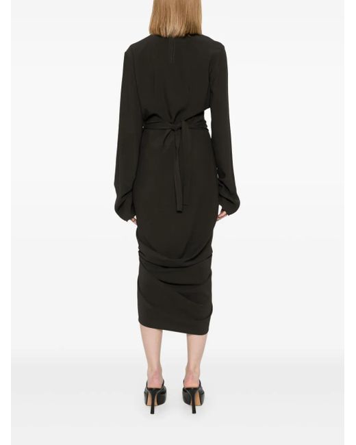 Rick Owens Black Tie-Fastening Crepe Wrap Dress