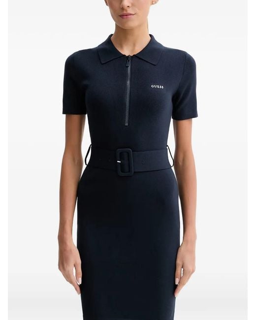Guess Black Belted Zip-Up Mini Dress
