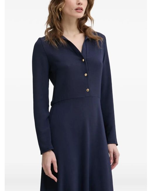Morgan Blue Button-Up Long-Sleeve Midi Dress