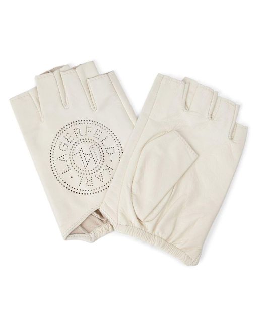 Karl Lagerfeld White Leather Fingerless Gloves