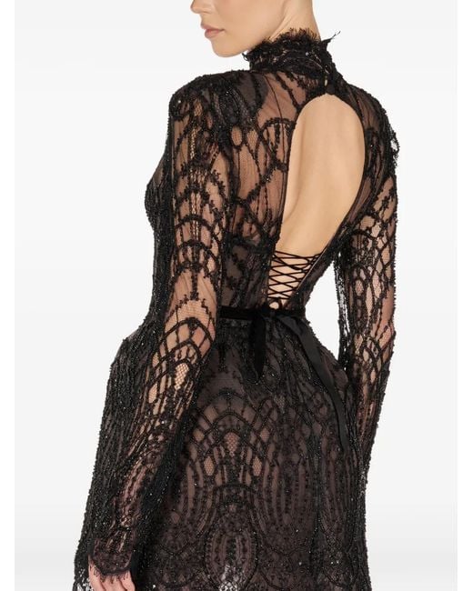 ARAFTU Black Beaded Open-Back Mini Dress
