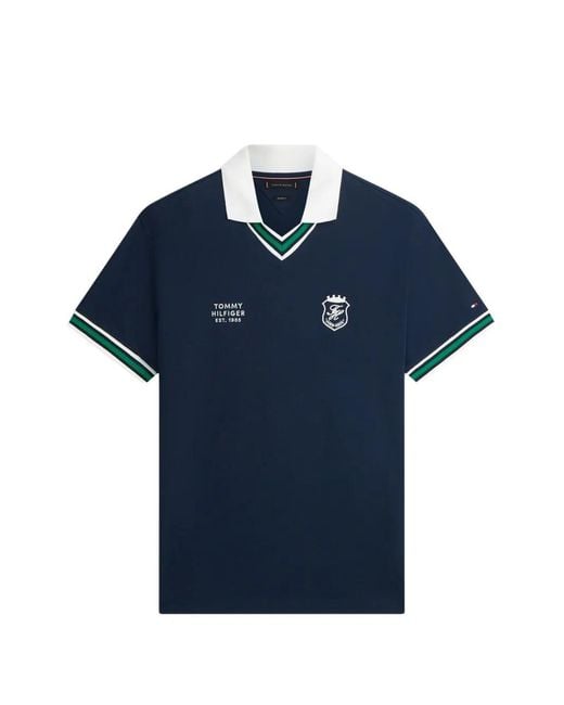 Tommy Hilfiger Blue Logo-Print V-Neck Polo Shirt for men