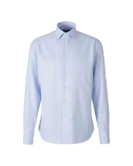 Canali Blue Micro-Check Long-Sleeve Shirt for men