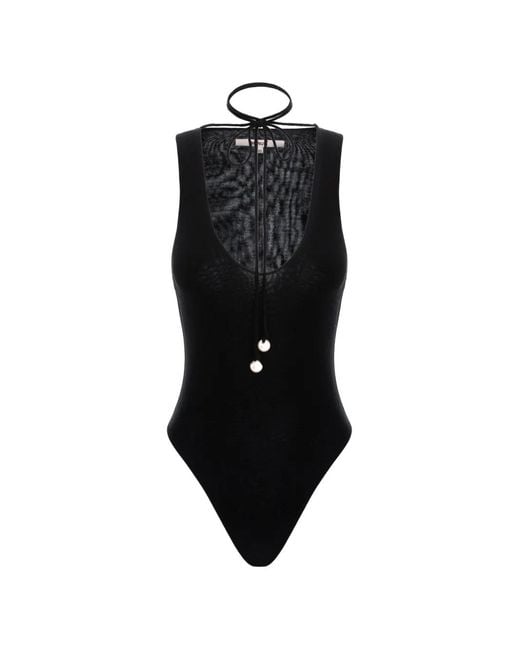 MANURI Black Tie-Detail Bodysuit