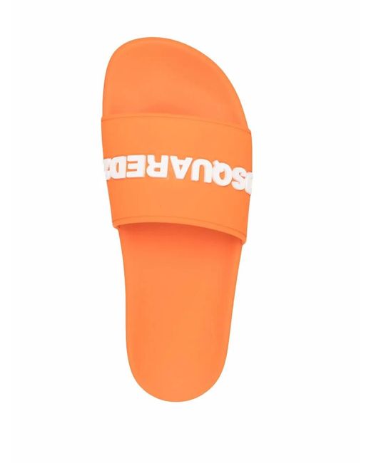 DSquared² Orange Claquettes À Logo Appliqué