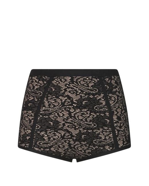 Elisabetta Franchi Black Lace-Pattern Logo-Detail Shorts