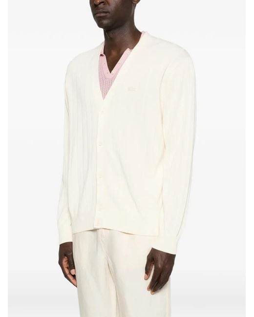 Lacoste White Button Ribbed Cardigan for men