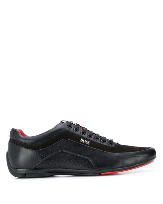BOSS Leather Suede Panel Sneakers in Black for Men - Lyst