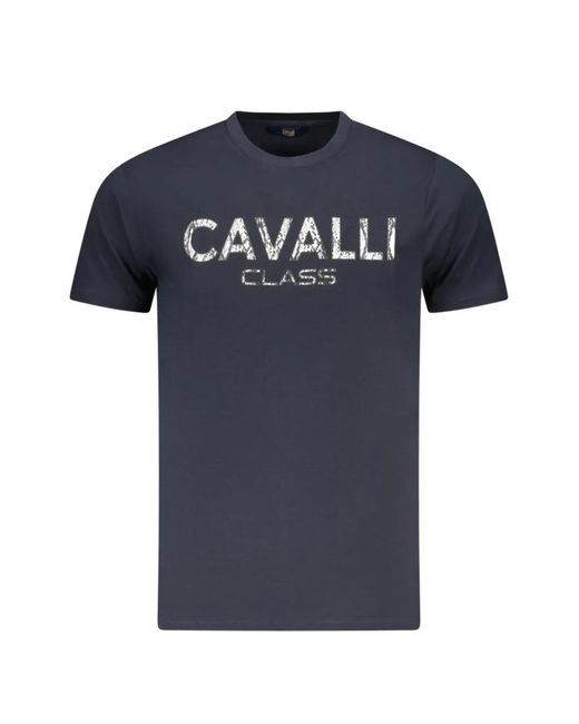 Roberto Cavalli Blue Logo-Print Crew-Neck T-Shirt for men