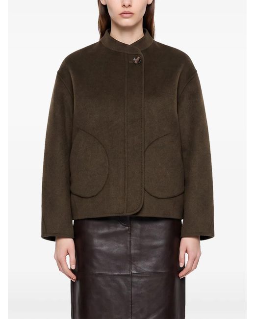 Soeur Brown Windsor Button-Up Patch-Pocket Jacket