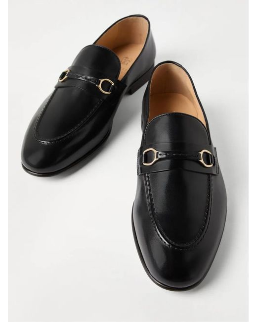 Brunello Cucinelli Black Embellished Waxed-Leather Loafers for men