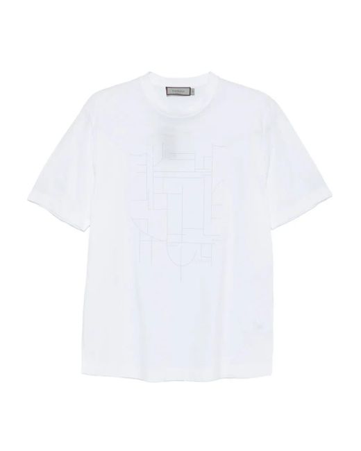Canali White Geometric-Print T-Shirt for men