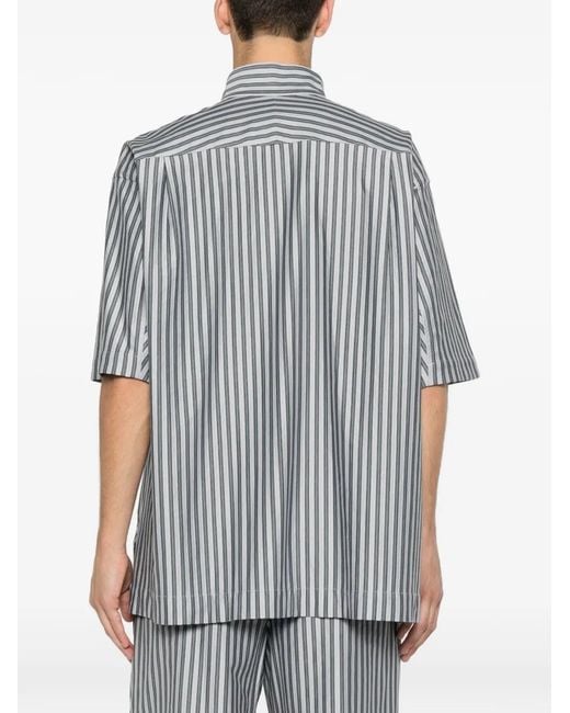 Homme Plissé Issey Miyake Gray Chemise Rayée À Col Montant for men