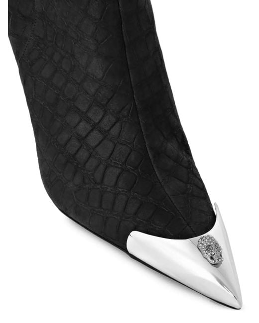Philipp Plein クロコエンボス アンクルブーツ Black