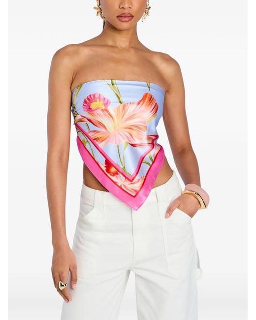 retroféte White Floral-Print Silk Top