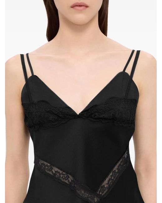 MSGM Black Lace V-Neck Tank Top