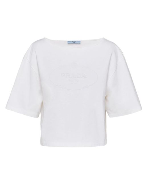Prada White Cropped-T-Shirt Mit Logo