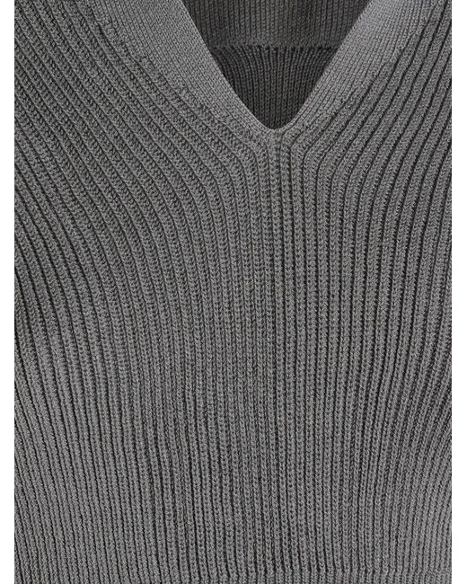 Rick Owens Gray Ribbed V-Neck Sweater