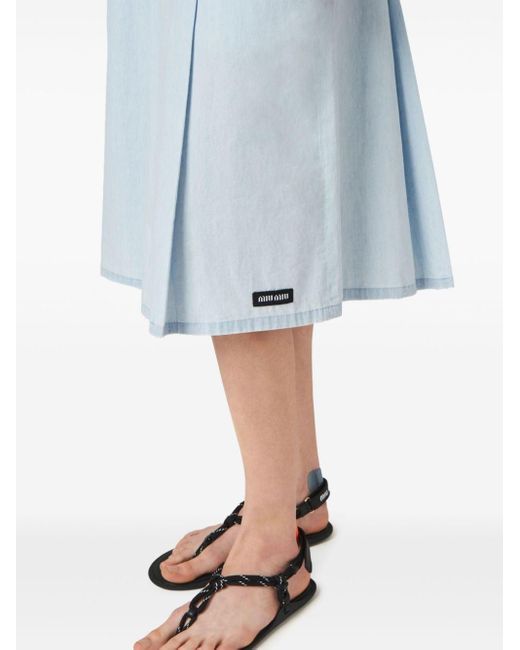 Miu Miu Blue Pleated Chambray Skirt
