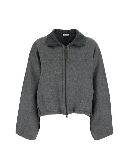 Brunello Cucinelli Gray Veste Zippée À Ornement Monili