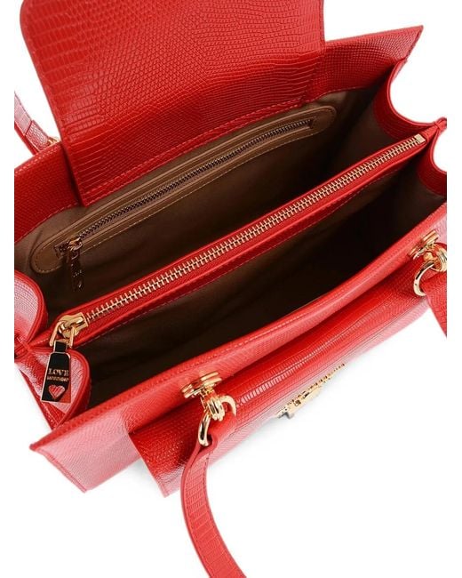 Moschino Red Lizard-Effect Shoulder Bag