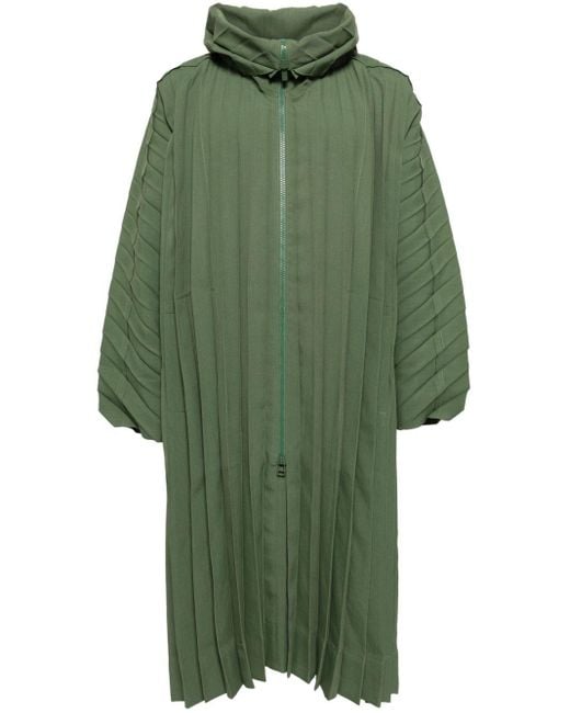 Homme Plissé Issey Miyake Green Pleated Hooded Coat for men