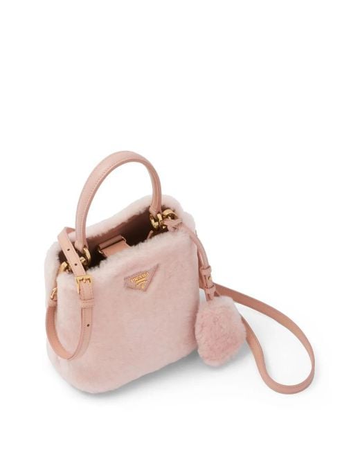 Prada Pink Mini Panier Shearling Tote Bag