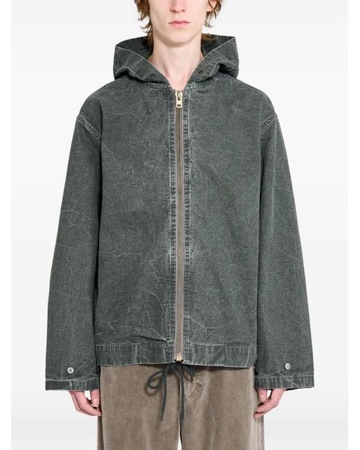 A.PRESSE Gray Zip-Up Denim Hooded Jacket for men
