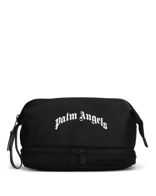 Palm Angels Black Curved Logo Beauty Pouch for men