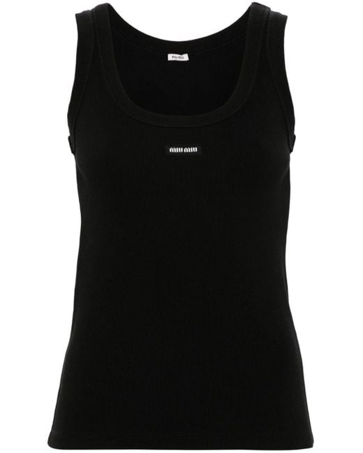 Miu Miu Black Logo-Patch Tank Top